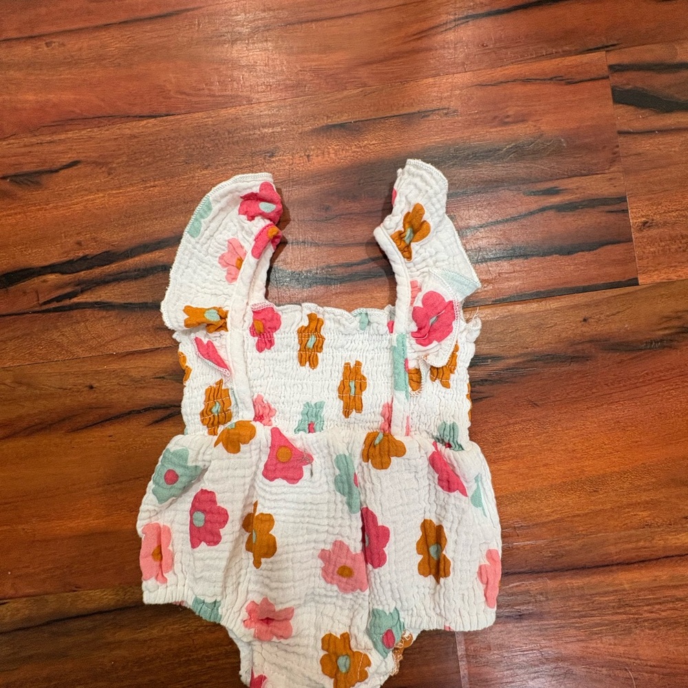 Floral Baby Romper with Ruffle Straps